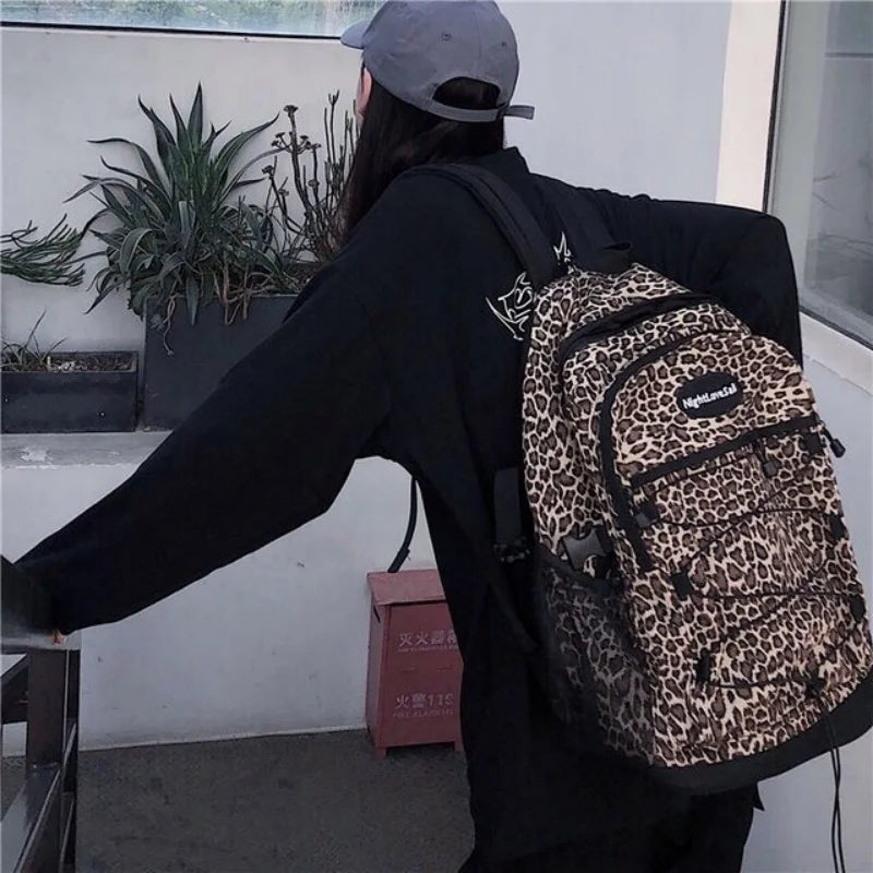 vzyzv  -  Trendy Casual Leopard Print Women's Backpack Korean Large Capacity Versatile Leisure Schoolbag Y2k Unisex Travel Backpack