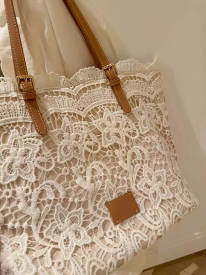 vzyzv  -  Korean Niche Design New Lace Tote Bag Large Capacity Fashion Versatile Single Shoulder Commuting Bags for Women