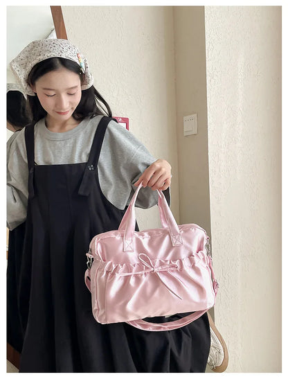 vzyzv  -  Vintage All Match Fashion Pleated Women's Handbags Y2k Aesthetic Trendy Simple Shoulder Bag Casual New Korean Bow Crossbody Bags