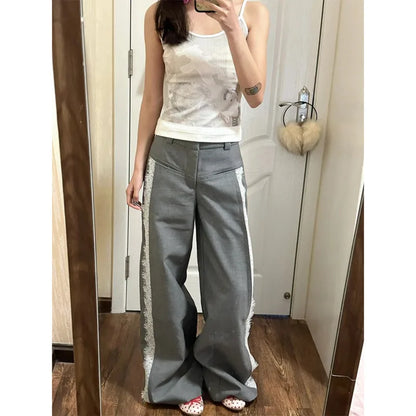 vzyzv  -  Lace Patchwork High Street Baggy Pant Spliced High Waist Wide Leg Trouser Elegant Office Lady Loose Pant Vintage Women Clothing