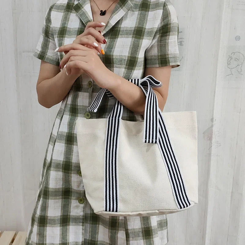 vzyzv  -  New Korean Fashion Simple Top-Handle Bag Sweet Y2k Patchwork Bow Striped Women's Handbags Casual All Match Tote Bags Trendy