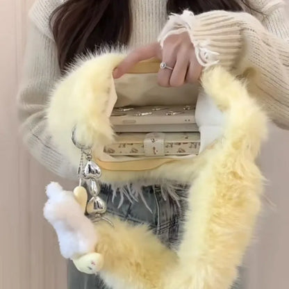 vzyzv  -  New Korean Plush Shoulder Bag Women's Zipper Large Capacity Crossbody Bag Cute Japanese Splicing Girl's Bag