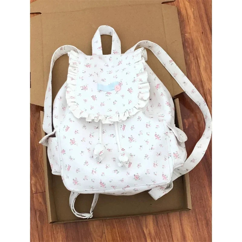 vzyzv  -  Korean Floral Bag Female  New Small Fresh Girl Commuter Backpack All-match Bags Sweet Large Canvas Backpack