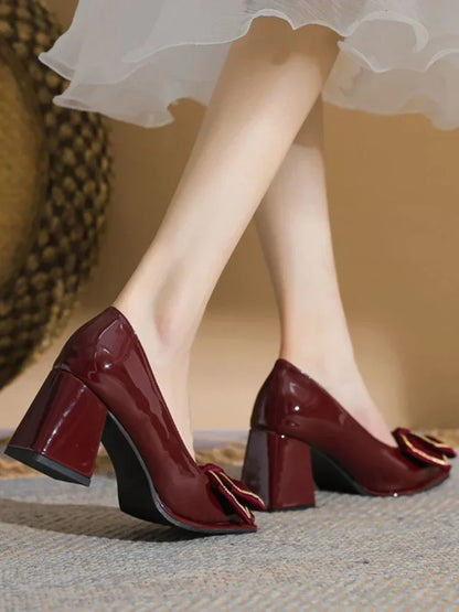 vzyzv  -  Shoes for Women Block Heel Japanese Style Lolita Woman Footwear with Bow on Heeled Chunky Heels Pumps Gothic High Claret Korean