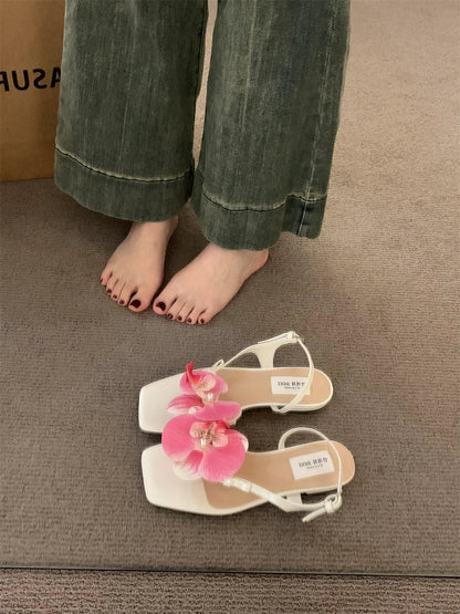 vzyzv  -  Summer New Sweet Flower Elegant Sexy Sandals Flat Fashion Slippers Design Women's Shoes Luxury Sandals Women Designers