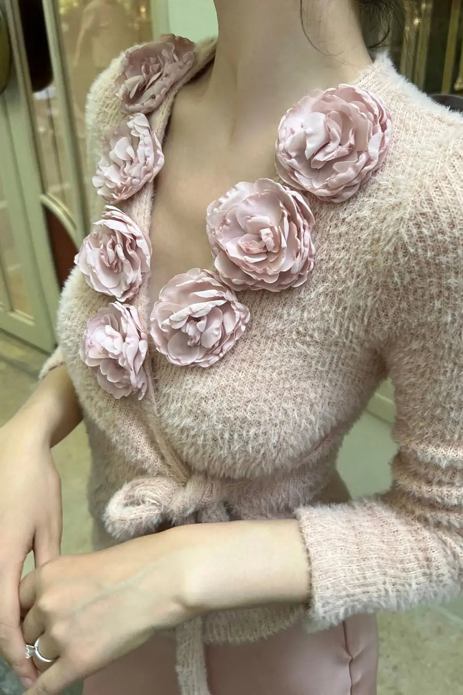 vzyzv  -  Pullover 3D Flowers French Vintage Slim Women Korean Long Sleeve Elegant Tops Female Retro Knitted Chic Fairy Clothing