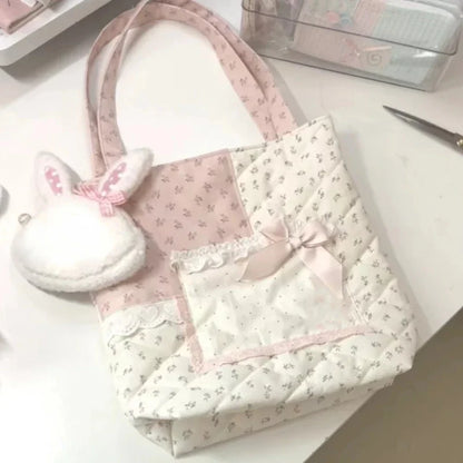 vzyzv  -  Korean Fairy Flower Print Women's Handbags Sweet Y2k Aesthetic Fashion Chic Underarm Bag Contrast Color Kawaii Bow Shoulder Bags