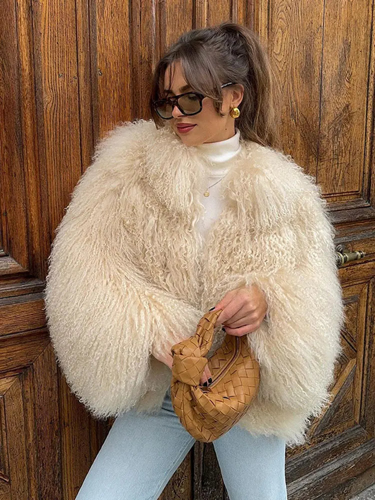 vzyzv  -  Luxury Warm Fluffy Faux Fur Coat 2024 Women Fashion Solid Long Sleeve Short Coats Winter Female Casual High Street Outercoat