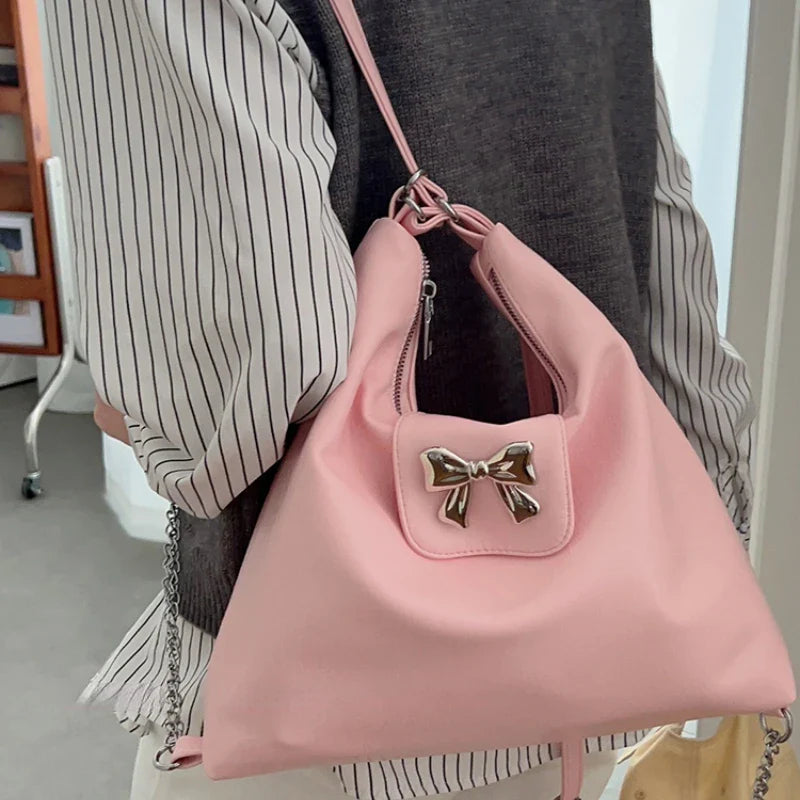 vzyzv  -  Women Fashion Elegant Handbags Office Lady Fairy Chic Bow Underarm Bag Korean Trendy All Match Tender Shoulder Bags Female