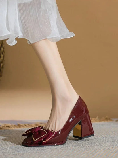 vzyzv  -  Shoes for Women Block Heel Japanese Style Lolita Woman Footwear with Bow on Heeled Chunky Heels Pumps Gothic High Claret Korean