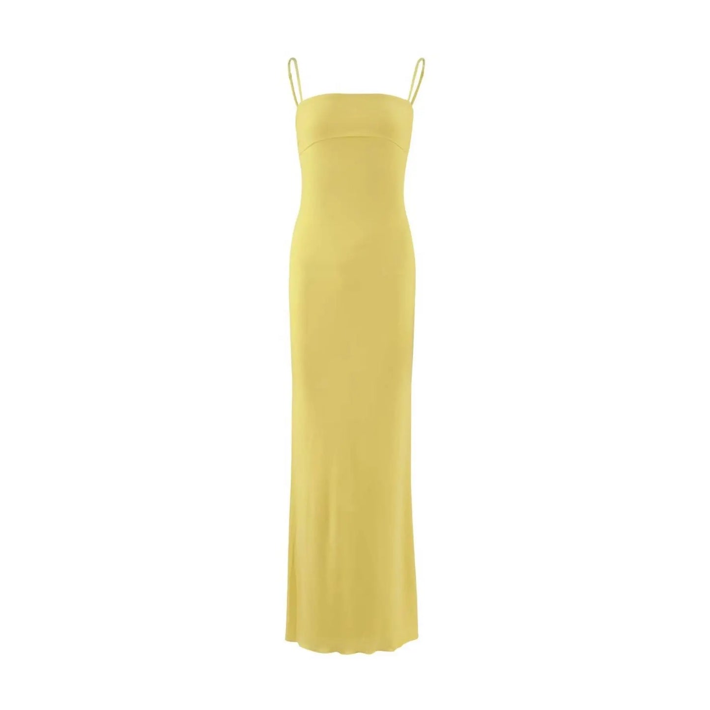 vzyzv  -  tiger mist light yellow back cutout slim stretch wrap hip halter dress Long skirt CARA