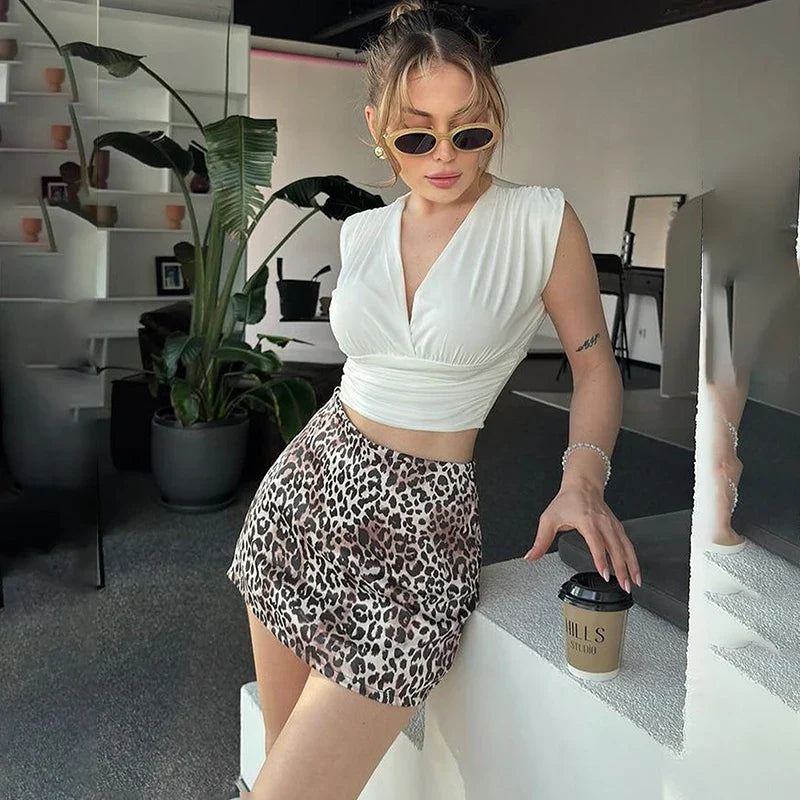 vzyzv -  New Leopard Print Short Skirt For Women Hip Wrap Unlined Summer Sexy Slim Fit Hot Girl High Waisted Skirt Female Fashion