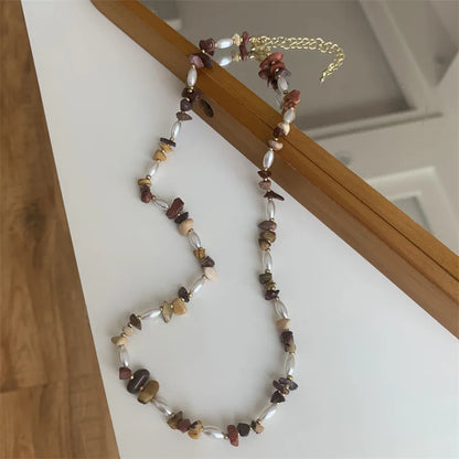 vzyzv  -  Coffee Color Retro Pendant Necklace for Women Trend Girls Jewelry New Chinese Handmade Stone Wood Beaded Chain Birthday Gifts