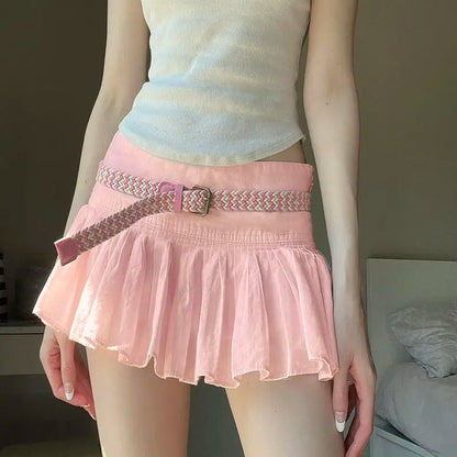 vzyzv  -  Skirt Korean Style Sweet Girl Style Woven Shredded Pleated Salt Style Age-Reducing Anti-Exposure Casual Pleated Skirt