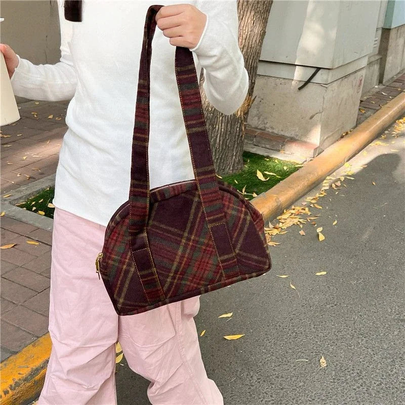 vzyzv  -  New Vintage Woolen Plaid Tote Bags Casual Handbag Korean All-match Design Fashion Women Shoulder Bag