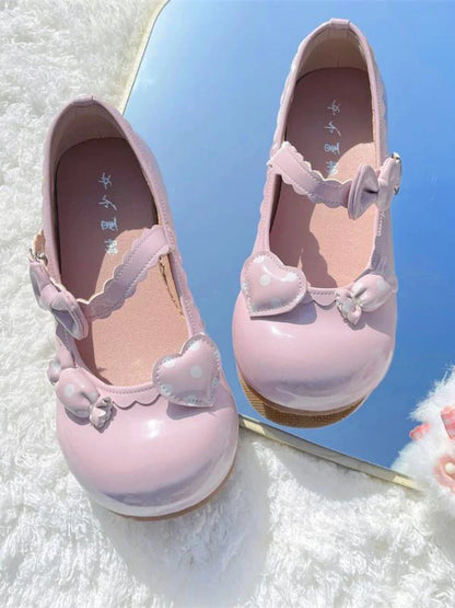 nvxiot  -  Japanese Kawaii Mary Janes Shoes Women Heart-shaped Sweet Lolita Flats Shoes Ladies Shallow Bow Chic Casual Shoes 2024 Summer