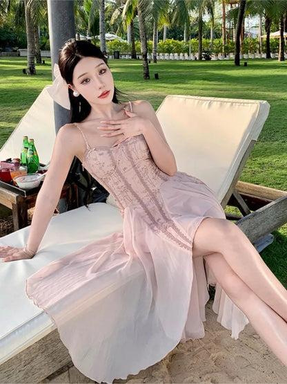 nvxiot  -   New Summer Fairy Dress for Women Party Dress Prom Semi Formal Dress Elegant Luxury Backless Strappy Wedding Chic Dress