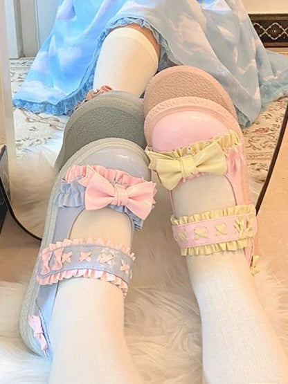 nvxiot  -  Lolita Kawaii Mary Janes Shoes Women Slip-on Japanese Sweet Flat Shoes Ladies Butterfly-knot Cute Fashion Round Toe Shoes Summer