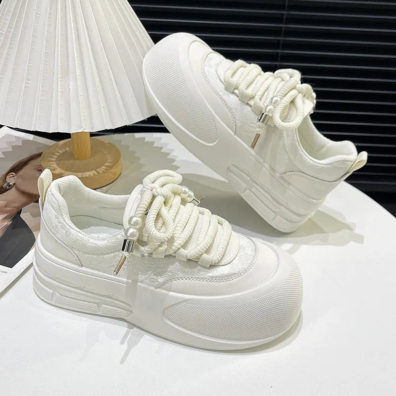 vzyzv  - 2024 Fashion Retro Round Head Thick Sole Women's Vulcanized Shoes Designer New Spring Autumn Lacing Shallow Mouth Woman Sneakers