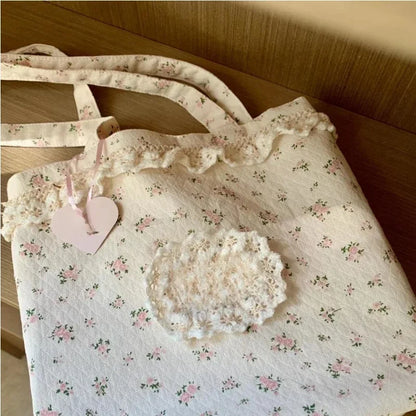 vzyzv  -  Korean Ins Sweet Flower Print Shoulder Handbags Women All Match Canvas Underarm Bag Casual Y2k Aesthetic Tote Bags High-capacity