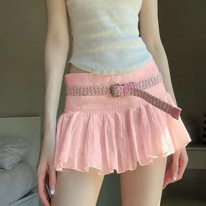 vzyzv  -  Skirt Korean Style Sweet Girl Style Woven Shredded Pleated Salt Style Age-Reducing Anti-Exposure Casual Pleated Skirt