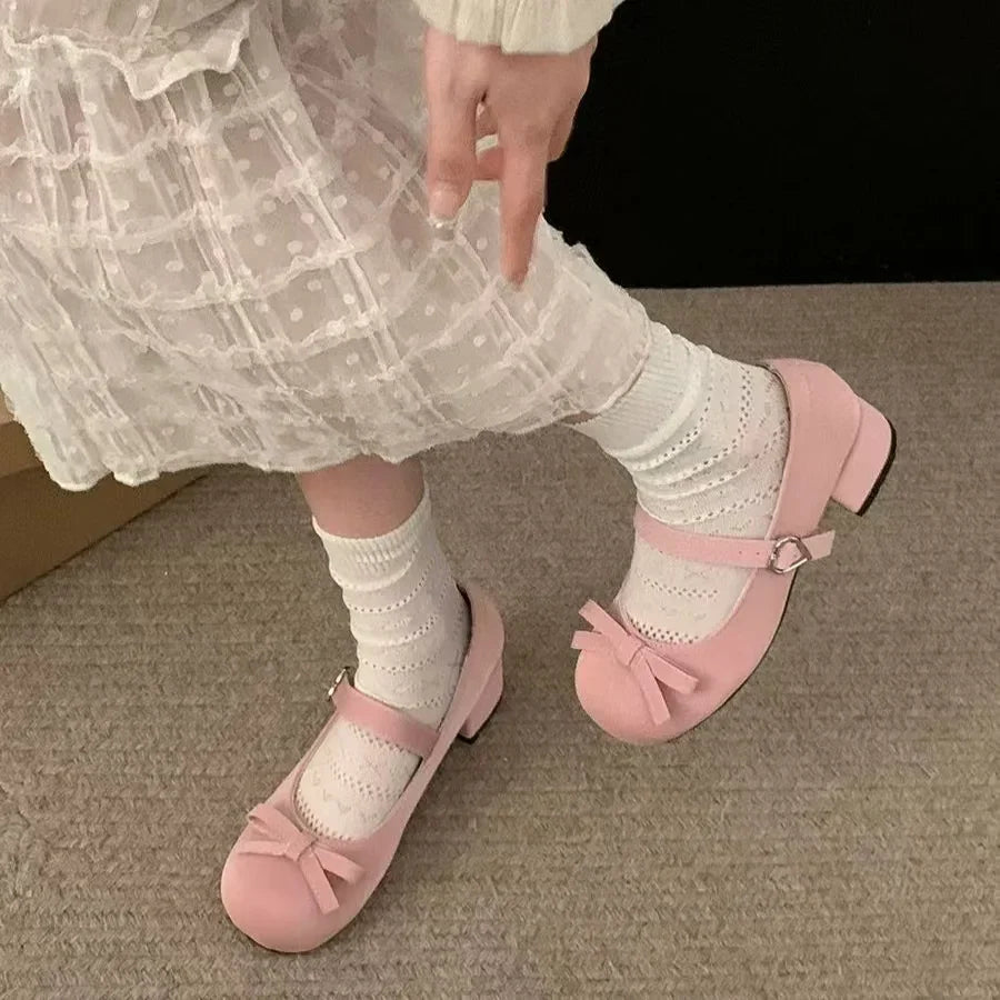 vzyzv  -  New Spring Summer Thick Heel Pink Shoes Elegant Bow Lolita Shoes College Girls High Heels Fashion Women Sandals