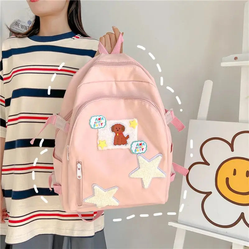 vzyzv  -  Japanese Cartoon Dog Star Patchwork Backpack Korean Y2k Cute High-capacity Sweet Girl Schoolbag Fahion Mochilas Para Mujer