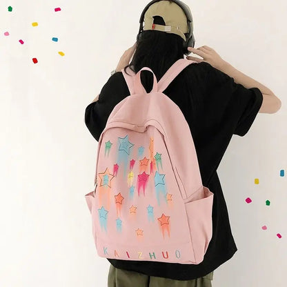 vzyzv  -  Korean Colorful Star Graffiti Women Backpack Y2k Simple Preppy Teenagers Schoolbag Fashion All Match Casual Women Travel Bag