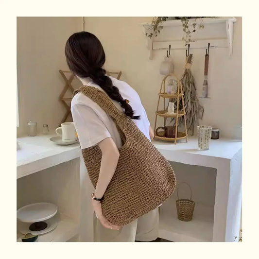 vzyzv  -  High-capacity Casual Crochet Handbags Korean Vintage Solid Women Shopping Tote Bags Y2k Streetwear Grunge Shoulder Underarm Bag