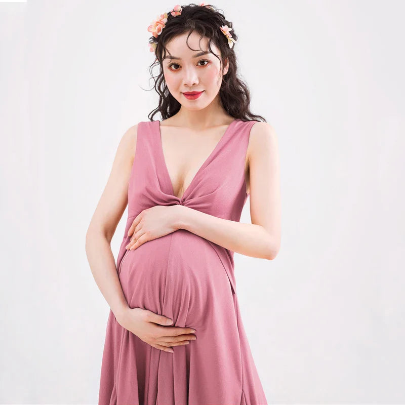 nvxiot  -  Classic Slim Maternity Photography Dresses Soft Sexy Solid Pregnant Women's Photo Shoot Dress Sleeveless Elegant Gravide Clothes