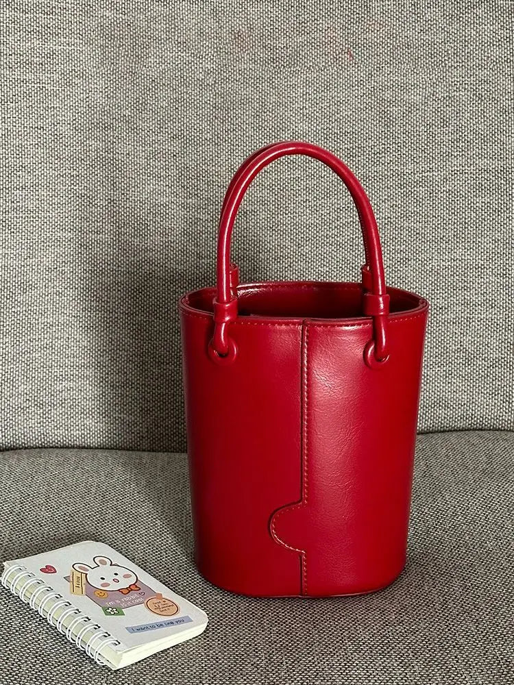 vzyzv  -  Office Lady PU Elegant Red Shoulder Bags Women Bucket Bag Fashion Commuter Solid Color Tote Bag Classic Bolsos All-match