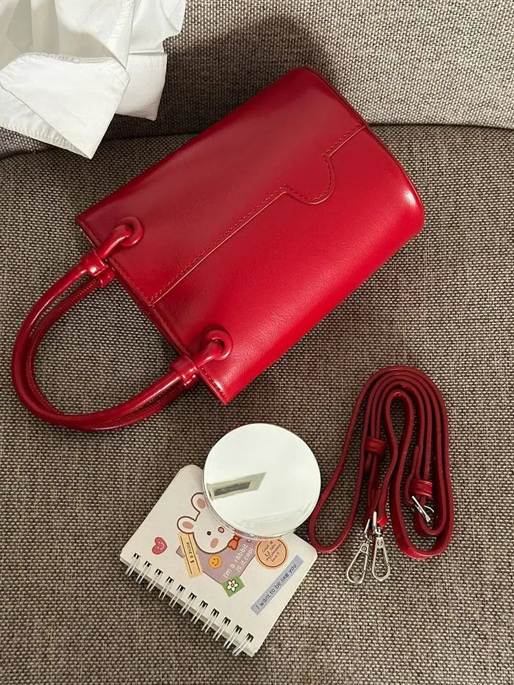 vzyzv  -  Office Lady PU Elegant Red Shoulder Bags Women Bucket Bag Fashion Commuter Solid Color Tote Bag Classic Bolsos All-match