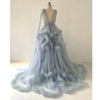 nvxiot  -  Blue Tulle Maternity Dress for Photo Shoot/Plus Size Maternity Gown/Baby Shower Dress/Photography Dress