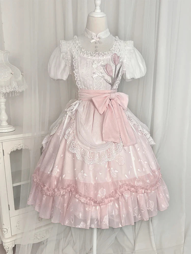 vzyzv  -  Lolita Elegant Girl Dress Op Super Fairy Lace Sweet Birthday Short-Sleeved Everyday