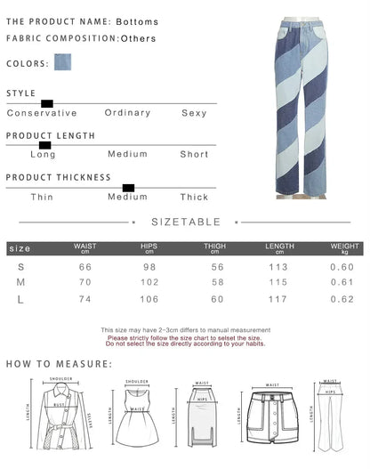 vzyzv  -  Fashion Y2K High Waist Pants Cotton Women Retro Striped Patchwork Loose Jeans Pocket Casual Street Clothing Slim Denim Pants