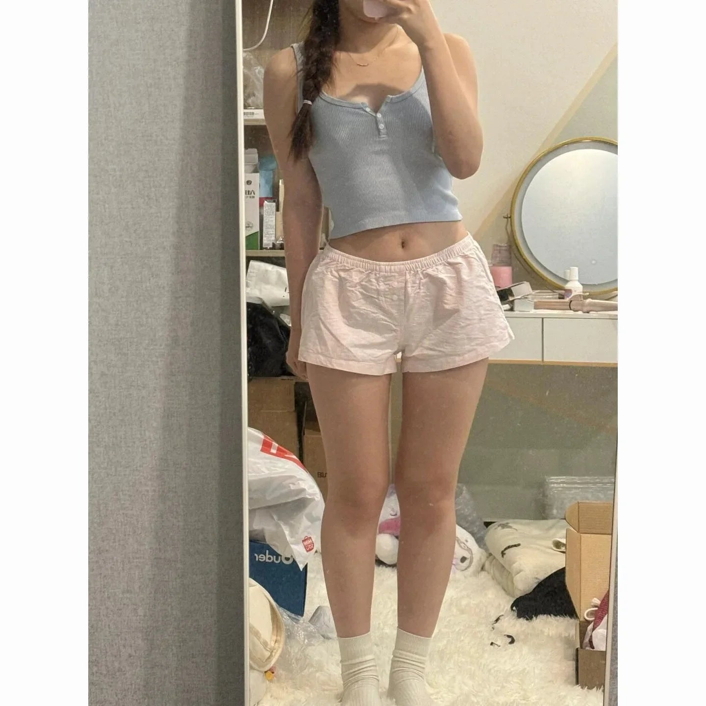 vzyzv -  Sweet Women Pink Shorts 2024 Fashion Summer Ladies Belted Striped Shorts Female Casual Sports Pants