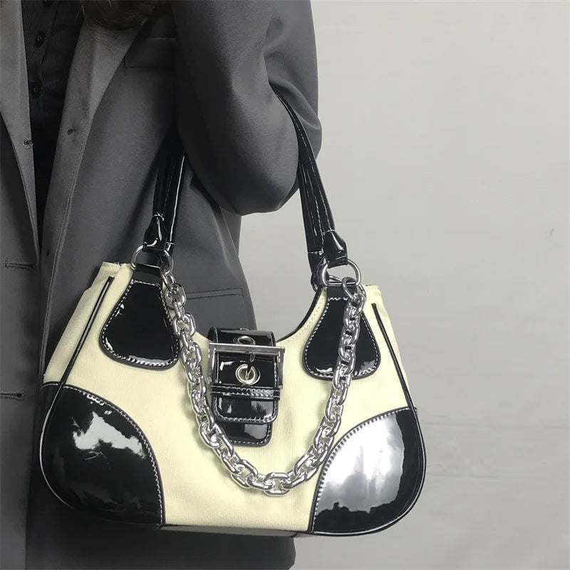 vzyzv  -  Luxury Women Shoulder Bag Korean PU Leather Patchwork Chain Travel Crossbody Bags Female Purses and Handbags Designer Bag