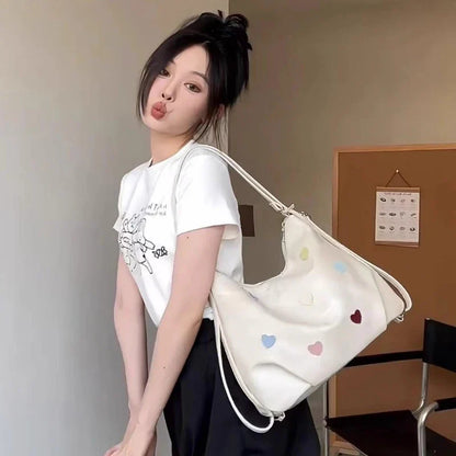 vzyzv  -  Korean Office Lady Elegant Chic Tote Bags Fashion Y2k Aesthetic Casual Heart Underarm Bag Luxury Design Women Shoulder Handbags