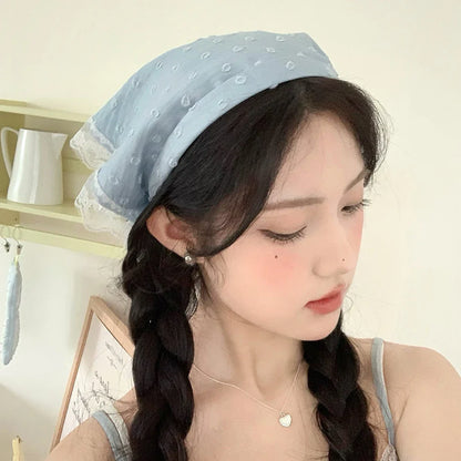 vzyzv  -  Fairy Bow Floral Lace Triangle Headband Women Girl Korean Band Fungus Edge Hair Hoop INS Popular Pastoral Style Bandana Turbans