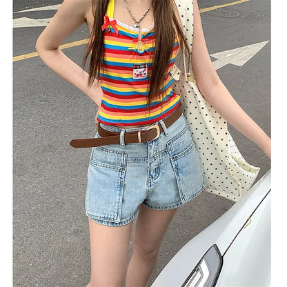 vzyzv  -   Women's Light Blue High Waisted Denim Shorts Summer Young Girl Vintage American Street Style Female Loose Mini Jeans