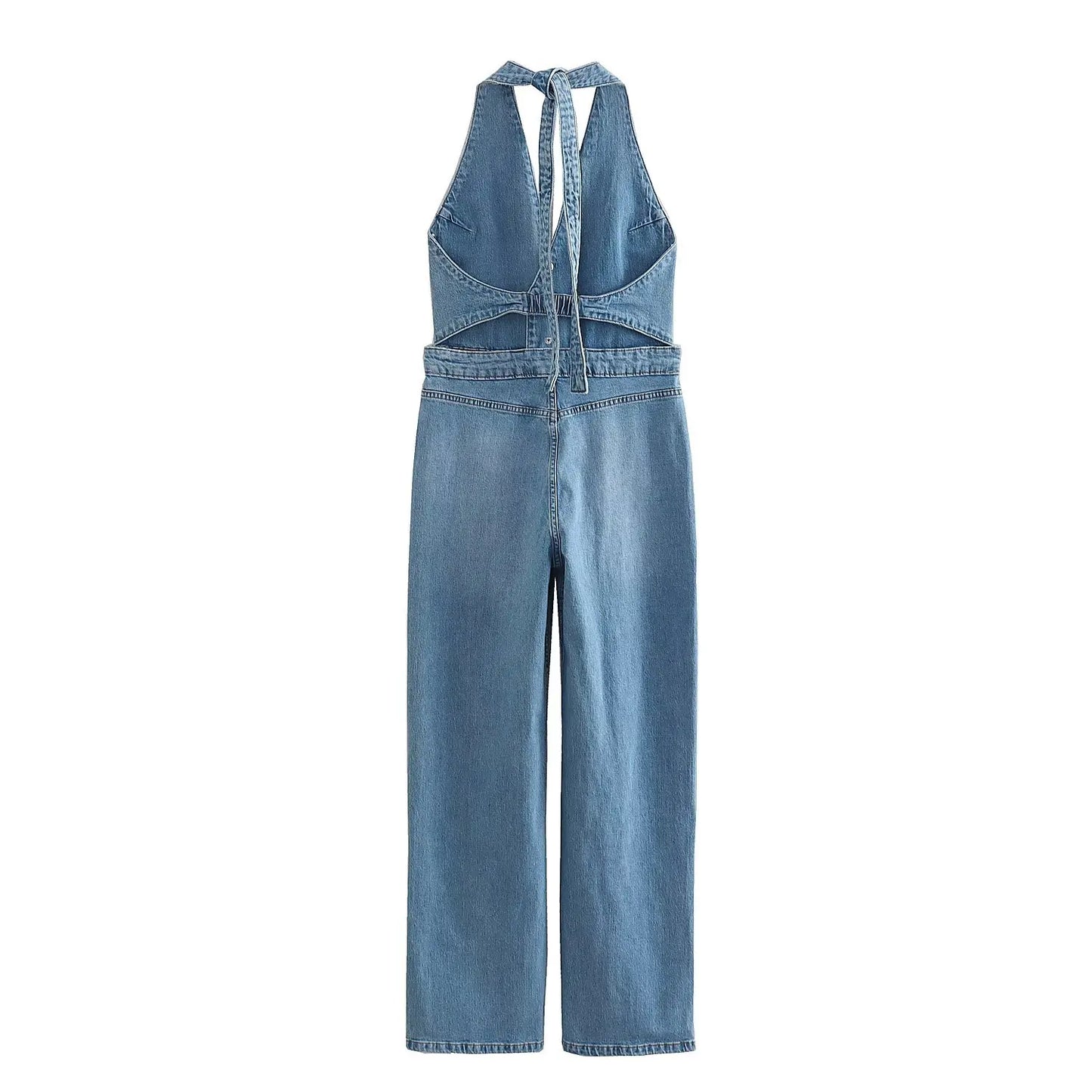 vzyzv  -  New Women Denim Jumpsuit Lace-up Sleeveless Jean Overalls Jumpsuits Backless Streetwear Female Fashion V-Neck Lady Rompers