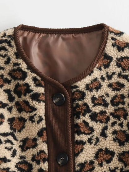 vzyzv  -  Women Fashion Jacket Winter Casual Ladies Commuter Leopard-print Lamb Wool Solid Jacket For Women's Outwears