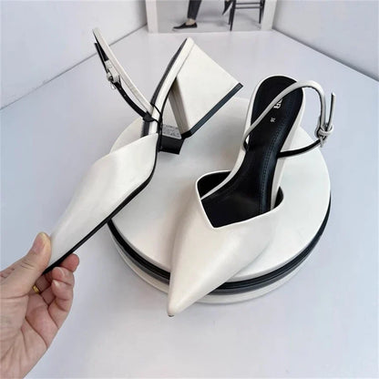 vzyzv -  Solid Color Sexy Pointed Toe Women Sandals Buckle Strap Fashion Ladies Shoes Hand-made Chunky Heel Outdoors Sandalias De Mujer