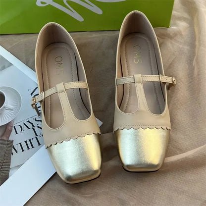 vzyzv  -  T-strap Mary Janes Shoes for Women Pu Leather Ptachwork Elegant Flats Shoes Spring Autumn Square Toe Loafers Female Shoes