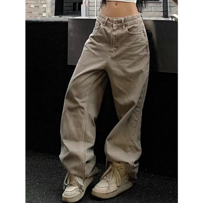 vzyzv  -  Women's Casual Retro Wide Leg Baggy Denim Trouser Harajuku Solid High Waist Loose Jeans Autumn American Vintage Pants