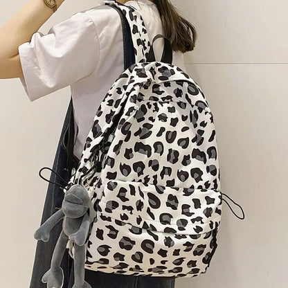 vzyzv  -  Leopard Print Backpack for Female Korean Casual High School Large Capacity Backpack Students Backpack for College Bags