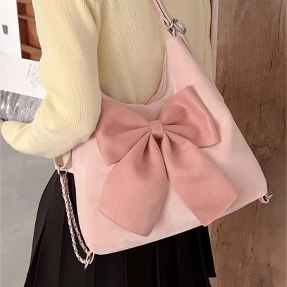 vzyzv  -  Pink Bow Womens Shoulder Bag Korean Style Fashion Large Capacity Sweet Backpack Cute Exquisite Elegant New Female Tote Bag