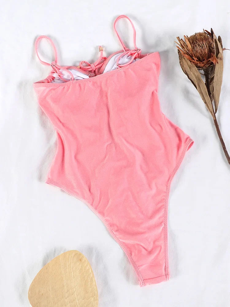 vzyzv -  Sexy One Piece Suits String Swimsuit Women 2024 Hollow Out Swimwear Bandage Bathing Suit Pink Monokini High Cut Beachwear Summer