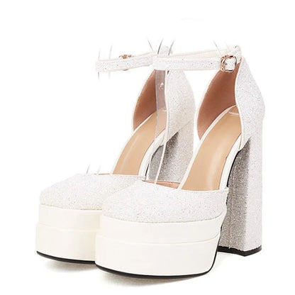 TAVIMART  -  New Fashion Glitter Sequined Cloth Women Pumps Platform Chunky High Heels Sexy Party Wedding Banquet Shoes Size