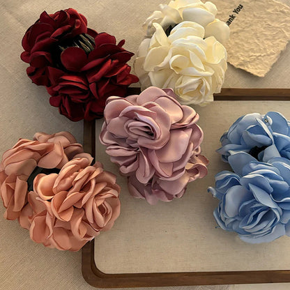 vzyzv -  Fashion Boho Satin Rose Flower Large Hair Claw Clip For Women Spring Summer Beach Trendy Design Korean Colored Hairpin Headdress